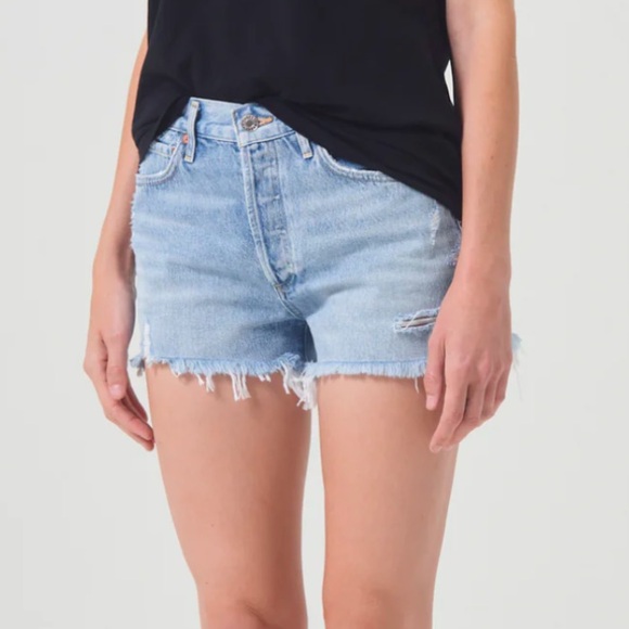 Agolde Distressed High Rise Waist Denim Parker Cut off Shorts